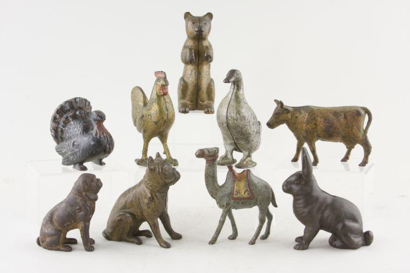 Appraisal: Cast Iron Animal Banks as follows standing bear sitting dogs