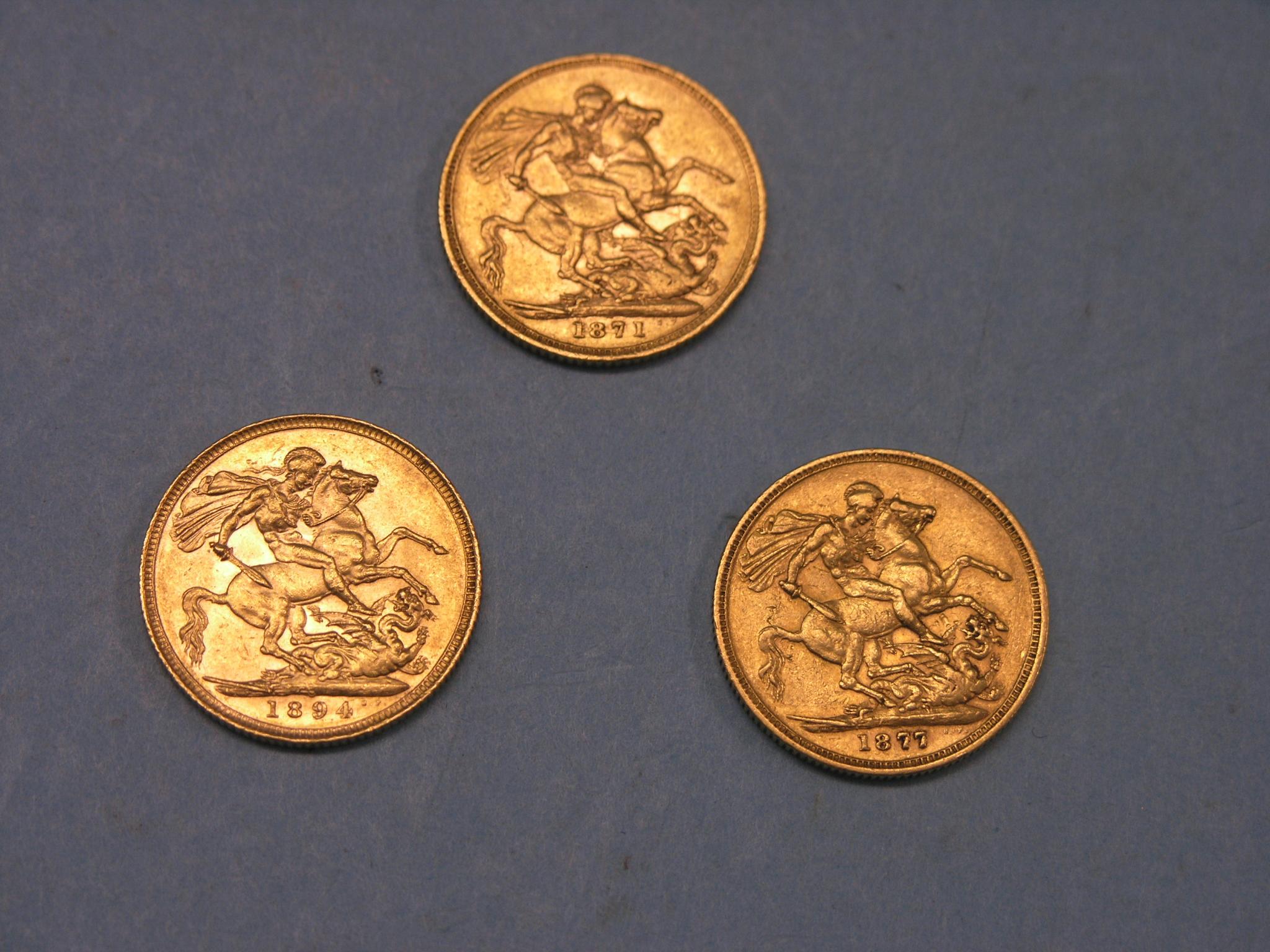 Appraisal: Three Victorian gold sovereigns includes Melbourne and Sydney mints