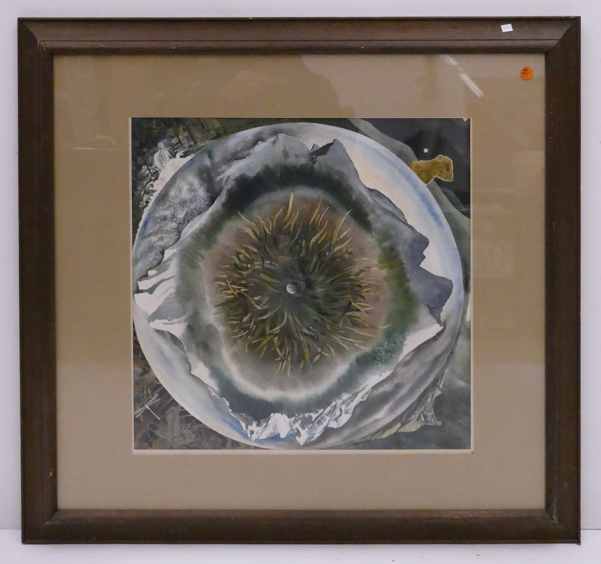 Appraisal: R Singer 'Mountain Mandala' Watercolor Painting Framed Dated - x