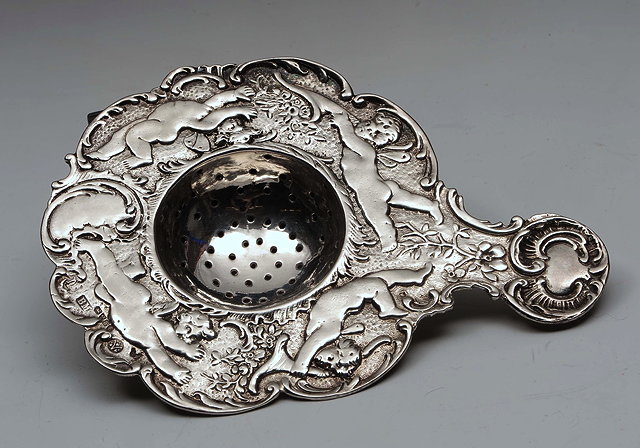 Appraisal: A DUTCH SILVER TEA STRAINER by Bernhard Muller Amsterdam import