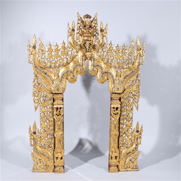 Appraisal: Large antique Thai carved gilt wood architectural element with numerous