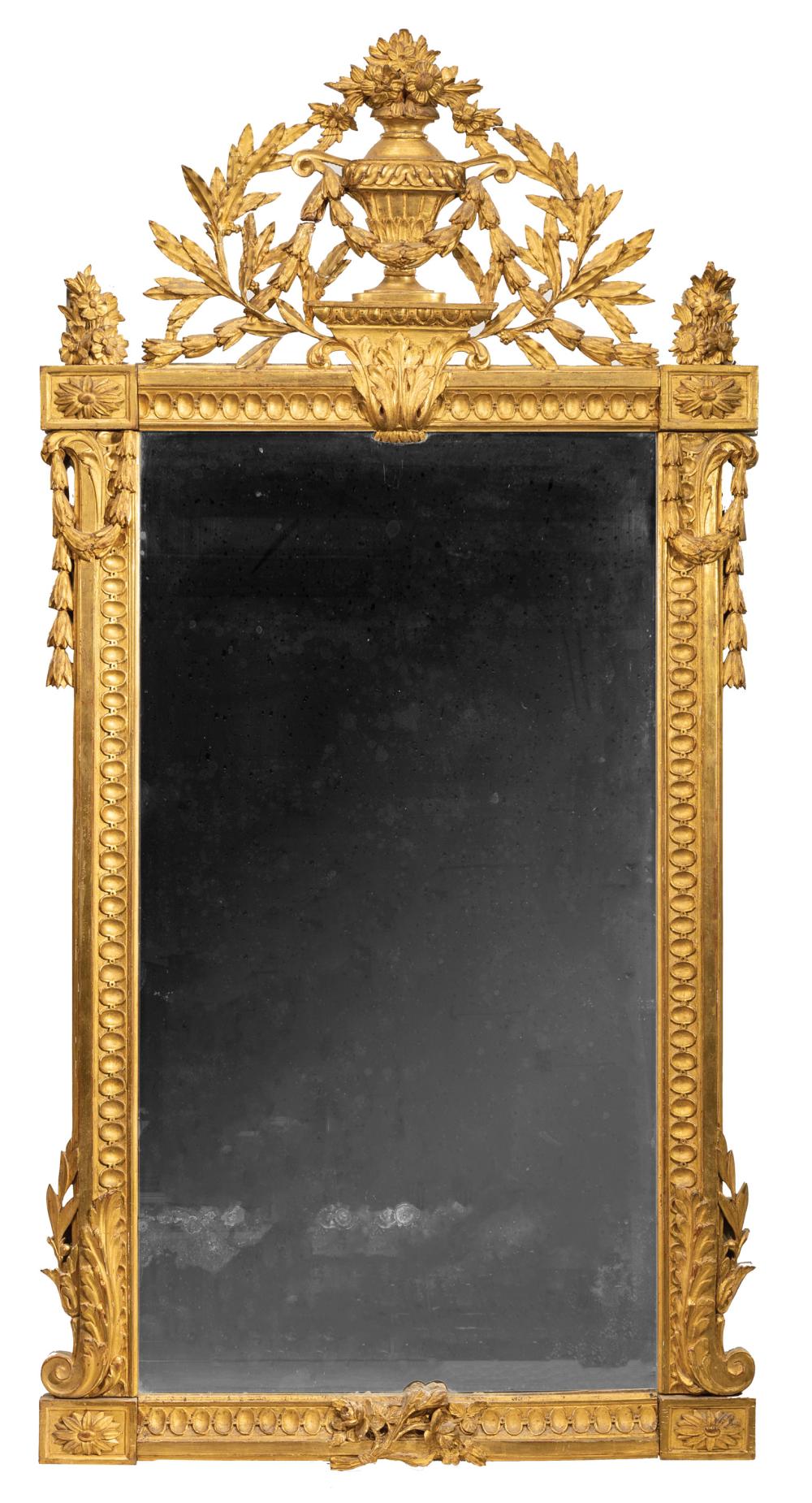 Appraisal: Louis XVI Giltwood Mirror mid-to-late th c pierced foliate crest