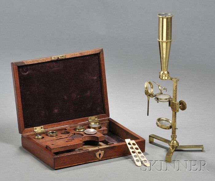 Appraisal: Brass Cased Gould-type Compound Microscope and Compendium England mid- th