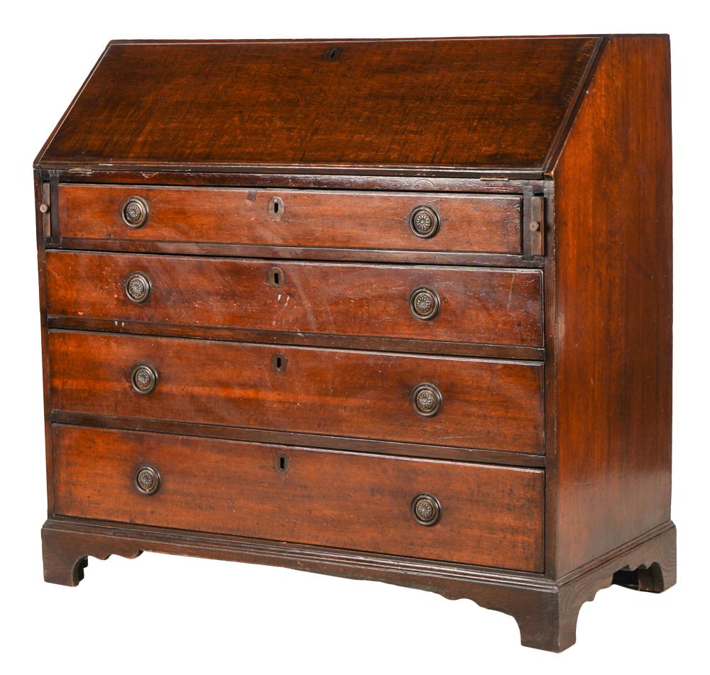 Appraisal: ENGLISH OAK SLANT-FRONT BUREAU th century the hinged top enclosing