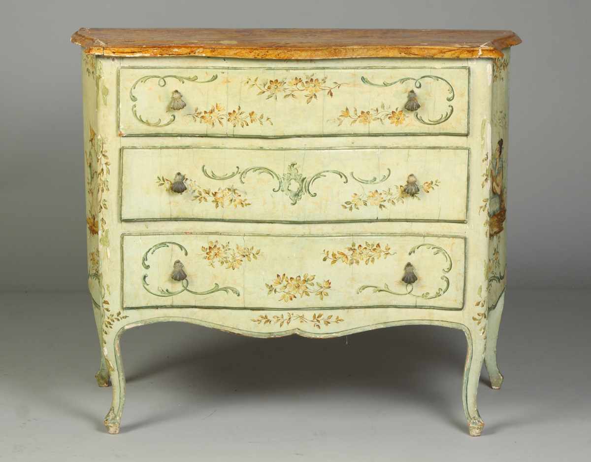 Appraisal: th Cent Italian Serpentine Front Painted Commode Faux painted marble