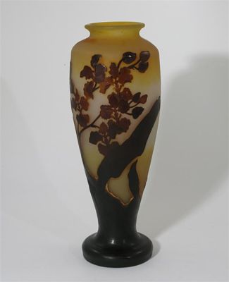 Appraisal: A tall Art Nouveau Galle cameo overlay glass vase yellow-orange