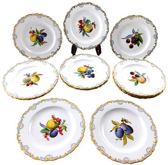 Appraisal: Twelve th C Meissen dessert plates white ground with assorted