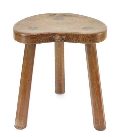 Appraisal: A th century oak three leg stool by Robert 'Mouseman'