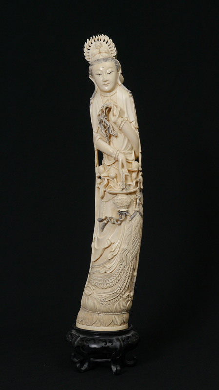 Appraisal: MONUMENTAL CARVED IVORY QUAN YIN FIGURE Figure of Quan Yin