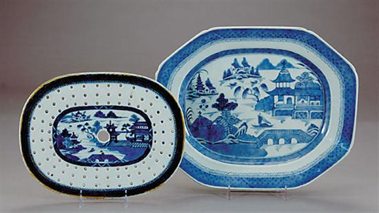 Appraisal: Chinese Export blue-and-white porcelain platter and mazarine th centuryrectangle form