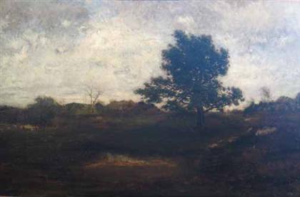 Appraisal: AMERICAN SCHOOL th century LANDSCAPE WITH TREE Oil on canvas