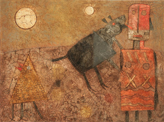 Appraisal: Teodulo Romulo Mexican b Untitled Figure with Dog Mixograph in