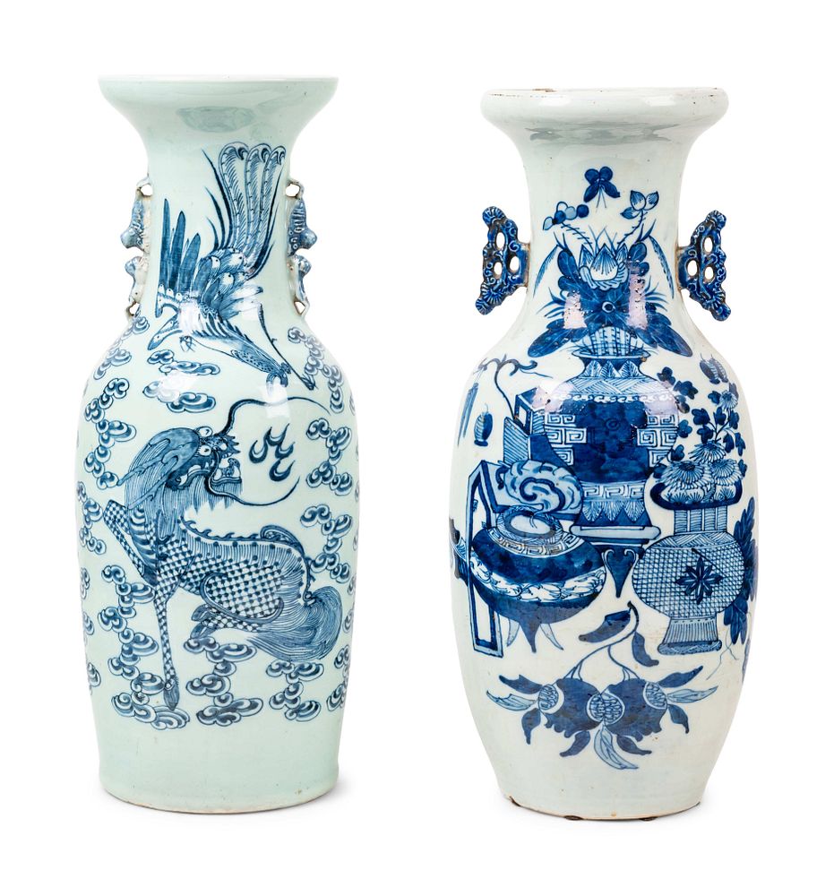 Appraisal: Two Chinese Blue and White Porcelain Baluster Vases Two Chinese