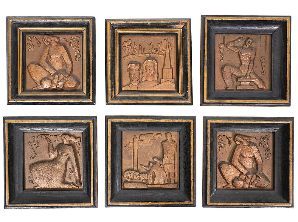 Appraisal: WPA Bronze and Copper Framed Sculptural Reliefs 'Works Projects Administration'