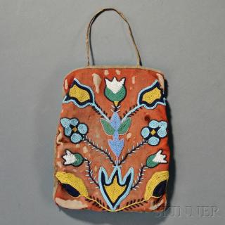 Appraisal: Plateau Beaded Hide and Cloth Bag c last quarter th