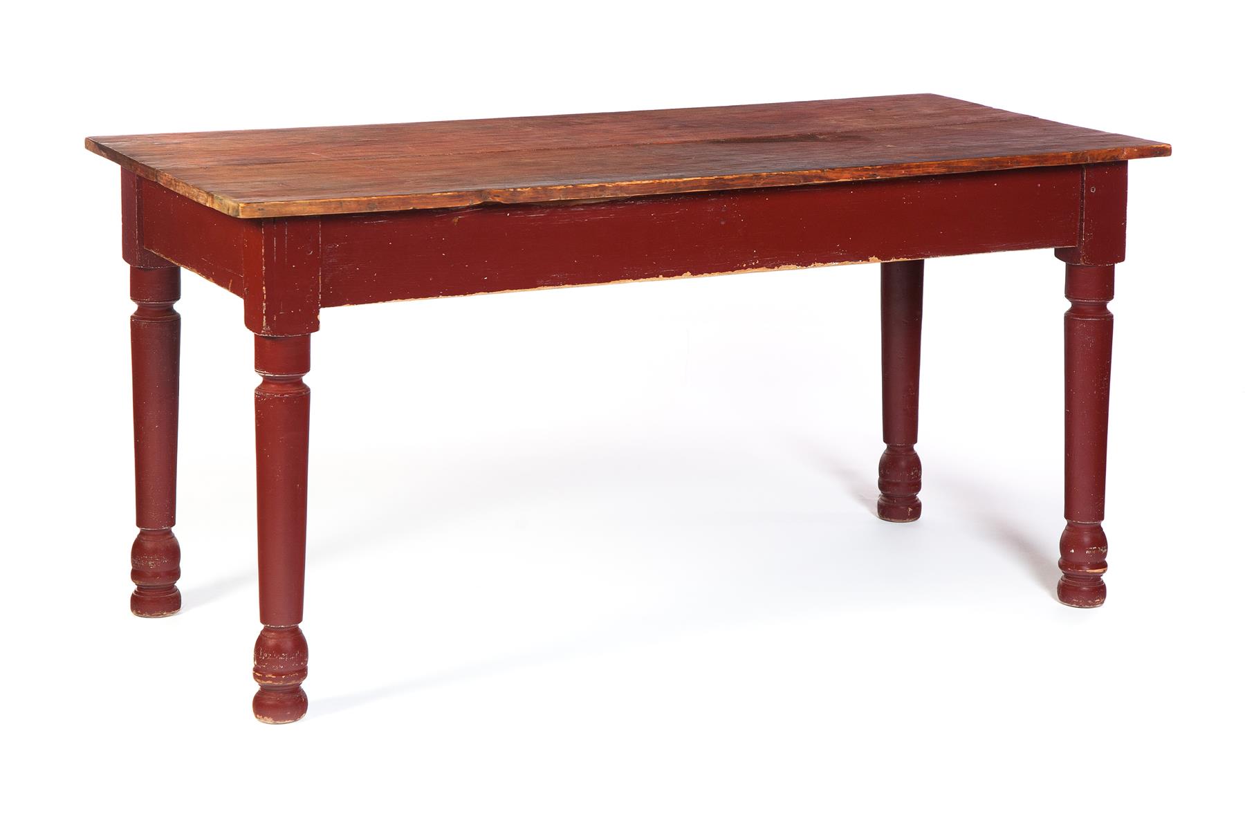 Appraisal: PAINTED FARM TABLE American nd half- th century Two-board top