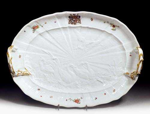 Appraisal: OVAL PLATTER WITH REED HANDLES FROM THE SWAN SERVICE Meissen