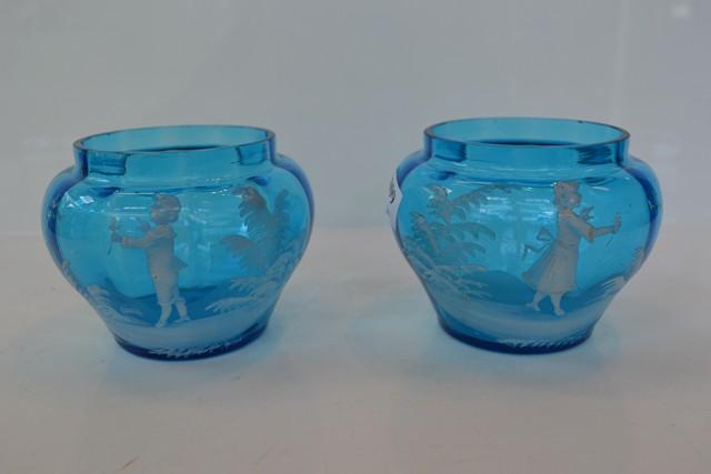 Appraisal: PAIR OF MARY GREGORY POTS IN BLUE