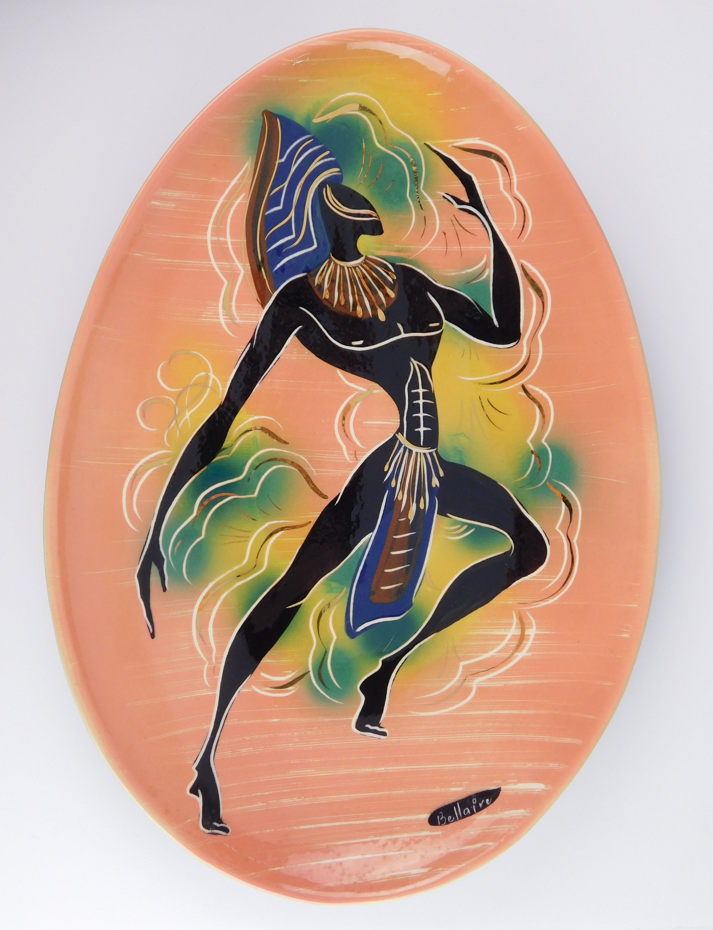 Appraisal: California pottery Marc Bellaire 'Jungle' platter depicting a warrior ca