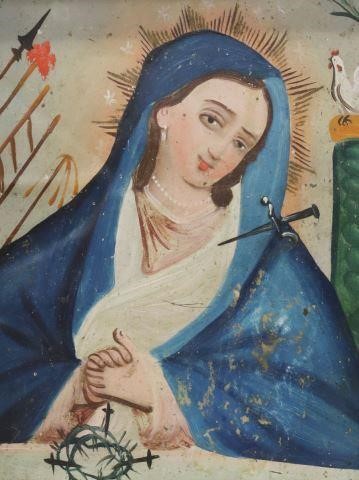 Appraisal: Framed oil on tin retablo Mexico Nuestra Senora de los