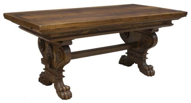 Appraisal: Italian Renaissance Revival walnut library table early th c rectangular