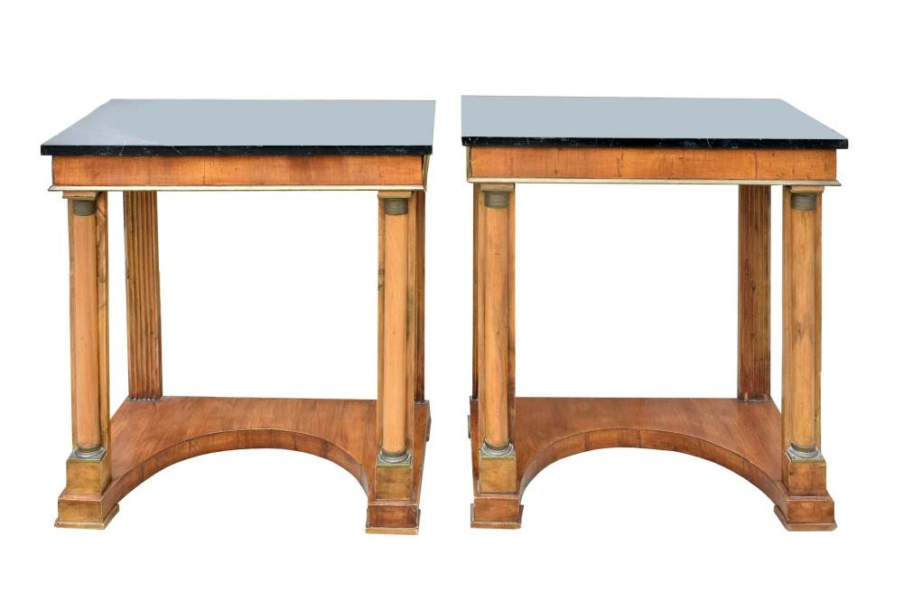 Appraisal: PAIR OF FRENCH FAUX MARBLE WALNUT SIDE TABLESEach painted rectangular