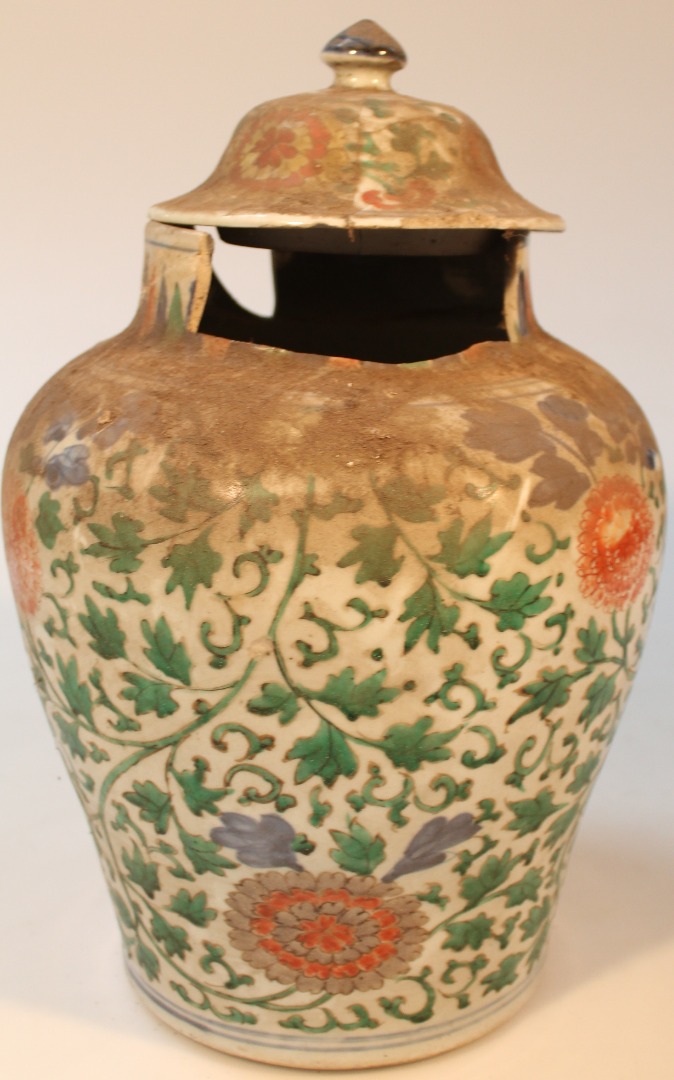 Appraisal: A Chinese porcelain Ming vase with domed cover polychrome decorated