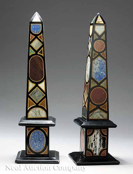 Appraisal: A Pair of Specimen Marble and Precious Stone Obelisks of