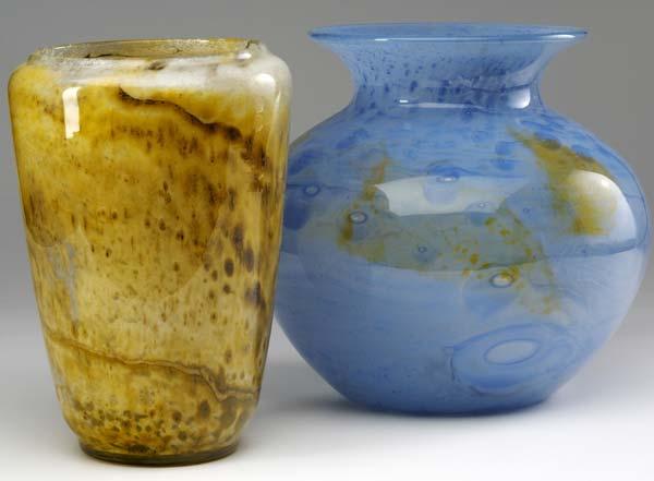 Appraisal: DURAND Two Cluthra glass vases one yellow and one blue