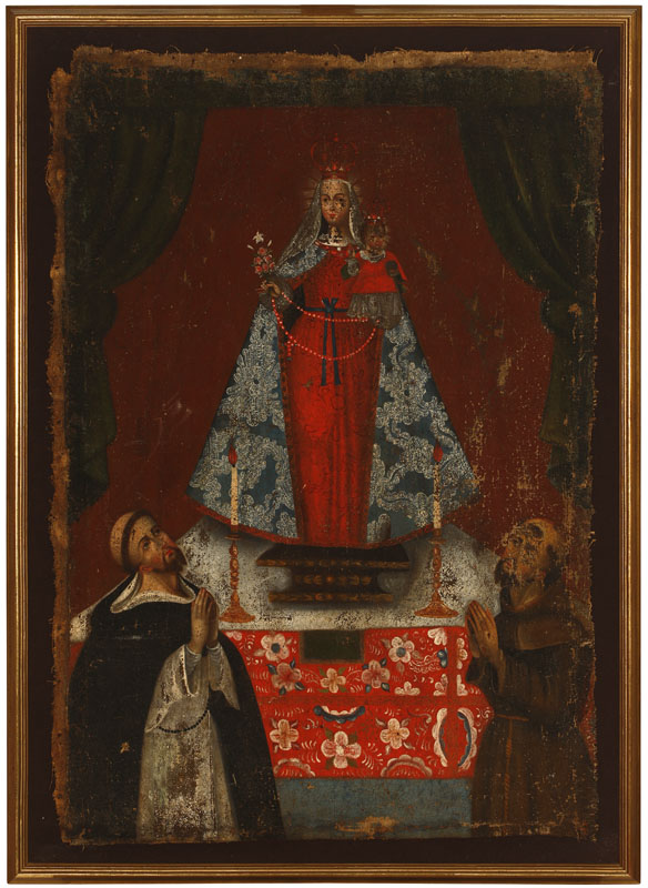 Appraisal: Spanish Colonial School icon depicting Madonna and Child Spanish Colonial