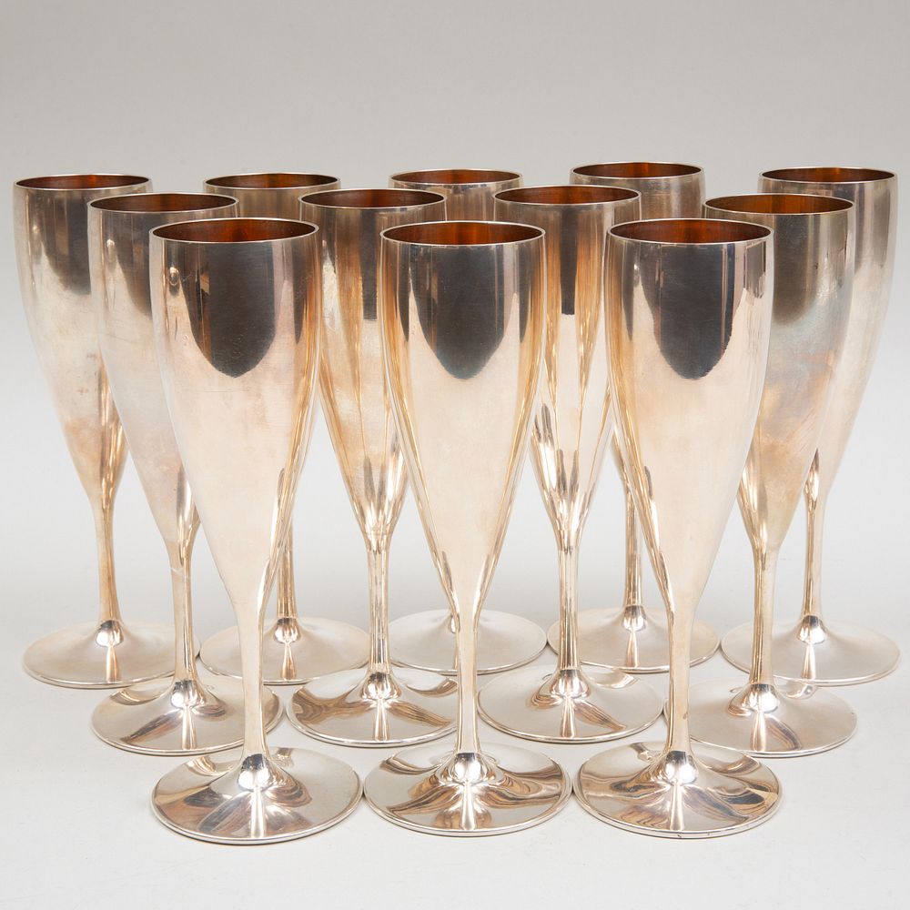 Appraisal: Twelve Italian Silver Champagne Flutes Marked ' ' and 'Sterling'