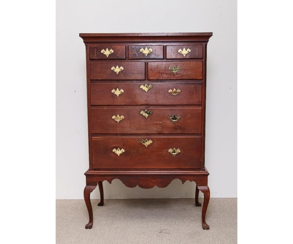 Appraisal: Chester County PA Queen Anne walnut chest on frame inlaid