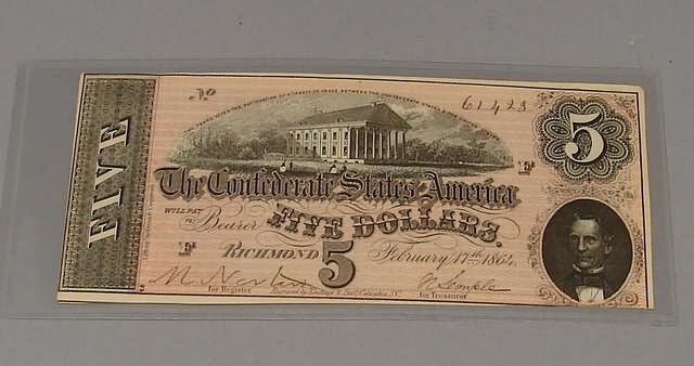 Appraisal: Five dollar Confederate note February issue Friedberg CS- Uncirculated S