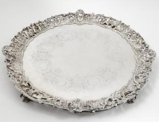 Appraisal: LARGE SILVER SALVER With rubbed Continental silver marks Of circular