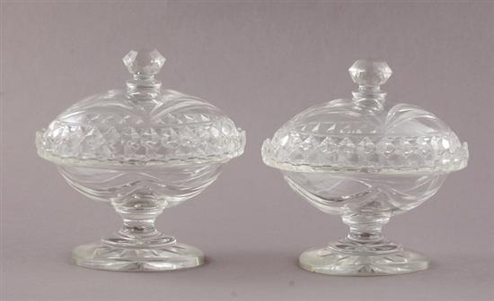 Appraisal: Pair Anglo-Irish cut glass covered sweetmeat dishes late th century