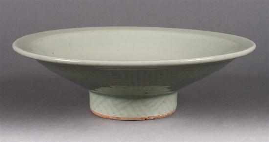 Appraisal: Chinese incised celadon pedestal bowl th Century with ''Ch'ien Lung''