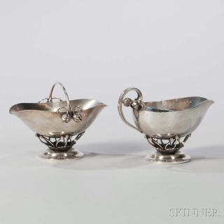 Appraisal: Georg Jensen Sterling Silver Creamer and Sugar Denmark post pattern