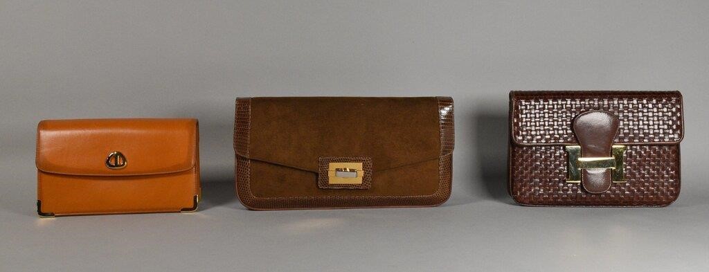 Appraisal: Lot includes woven leather Meyers clutch with gold tone hardware