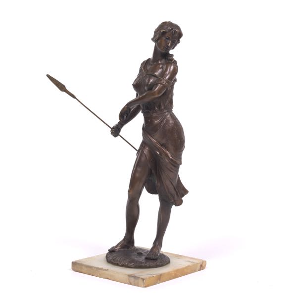 Appraisal: PATINATED BRONZE SCULPTURE OF AMAZON QUEEN ON MARBLE BASE Cast