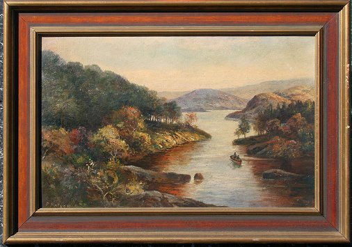 Appraisal: MATZOW Frederick American - Canoeing River Scene Oil Board ''