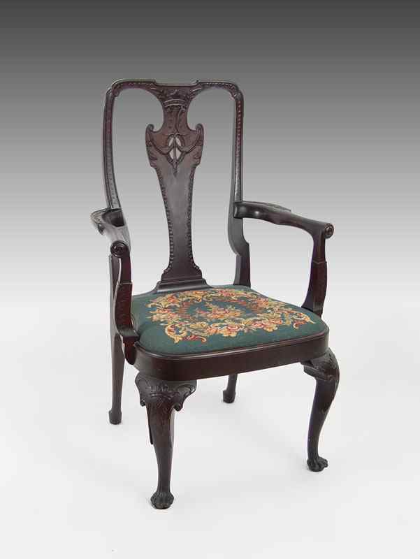 Appraisal: SIGNED ''TIFFANY STUDIOS'' MAHOGANY CHIPPENDALE STYLE ARM CHAIR Reproduction fine