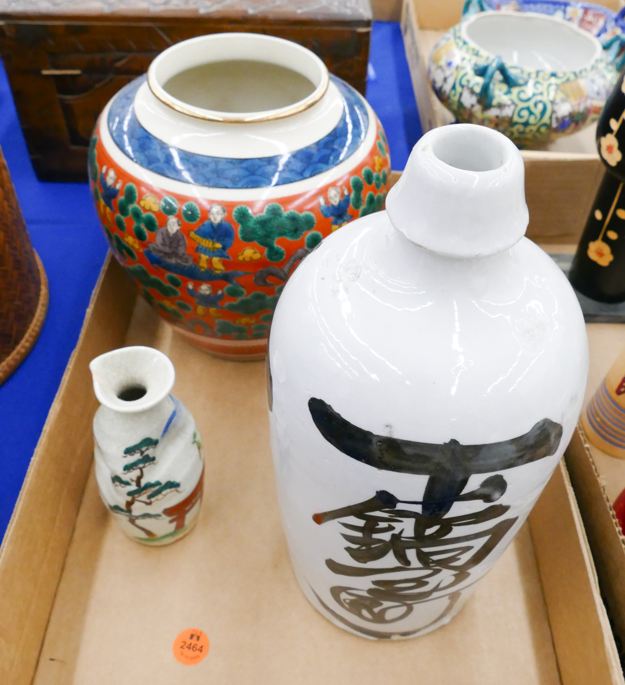 Appraisal: Box Japanese Porcelain Sake Bottles Etc