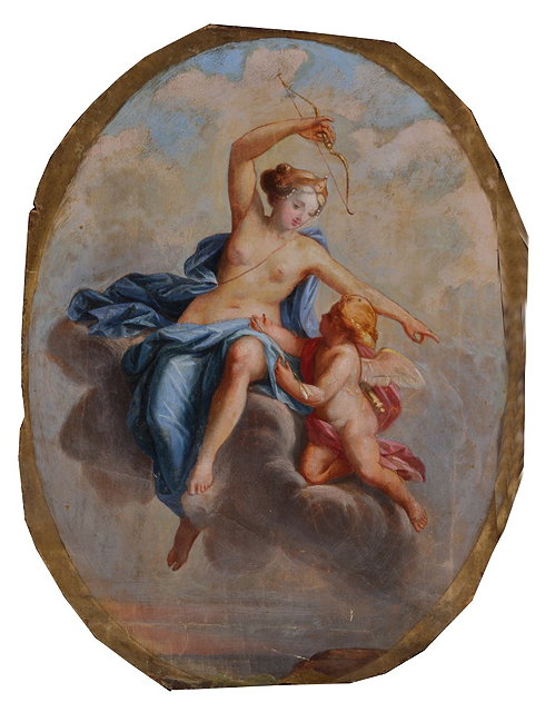 Appraisal: FOLLOWER OF JEAN ANTOINE WATTEAUCupid Disarmed oil on canvas x