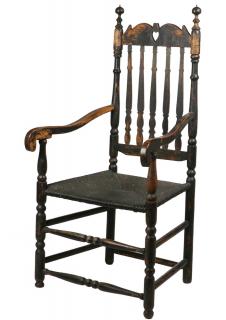 Appraisal: QUEEN ANNE BANISTER BACK ARMCHAIR th c Black Painted Banister