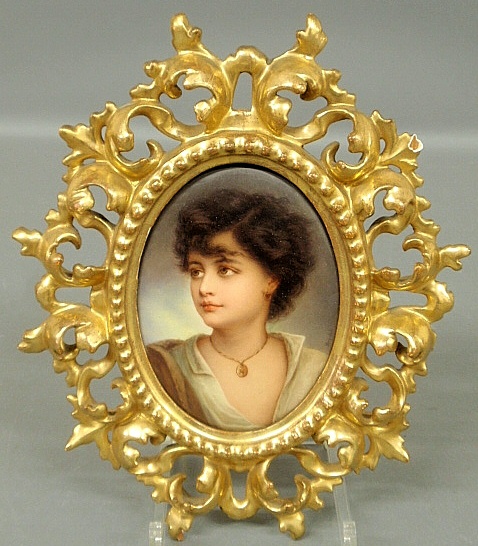 Appraisal: - Continental handpainted on porcelain portrait of a young woman