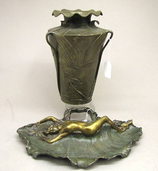 Appraisal: An Art Nouveau figural bronze vide poche and an bronze