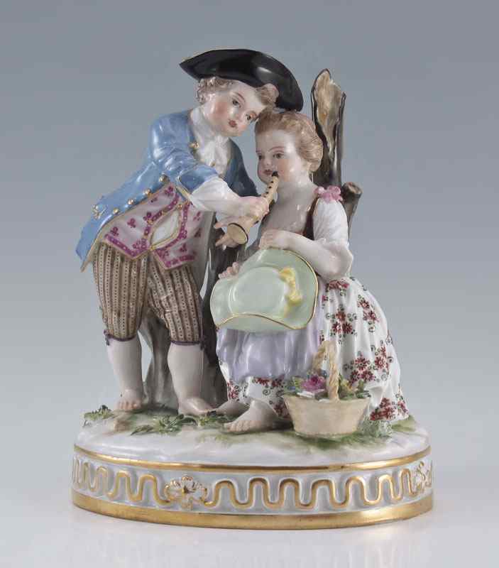 Appraisal: MEISSEN FIGURAL GROUP BAREFOOT CHILDREN Boy and girl resting on