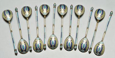 Appraisal: Twelve Russian enameled spoons paneled and enameled handles bowl backs