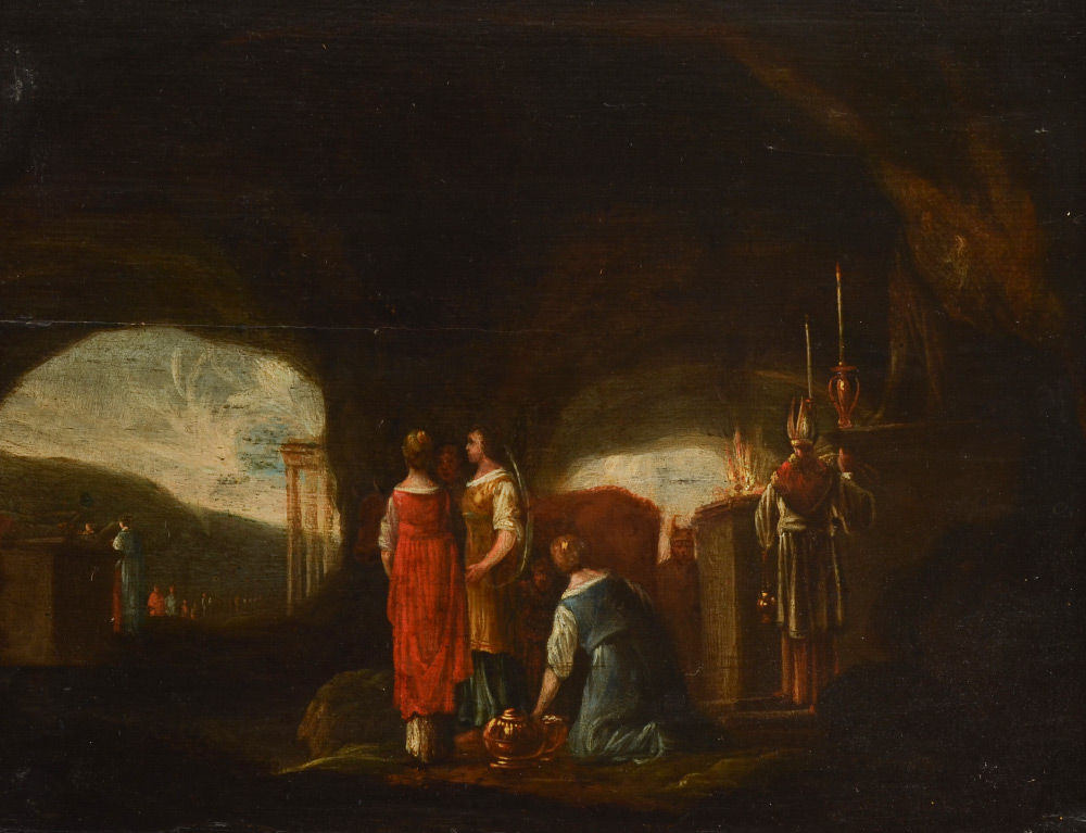 Appraisal: EARLY PAINTING GROTTO AND SACRIFICE AFTER VAN TROYEN Oil Wood