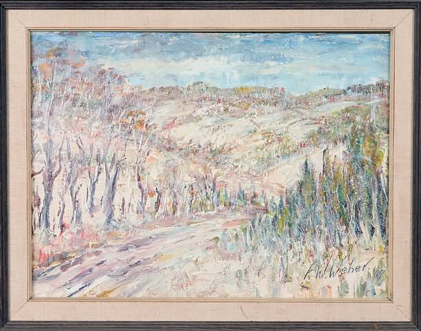 Appraisal: Modernist landscape oil on masonite x SLR F W Weber